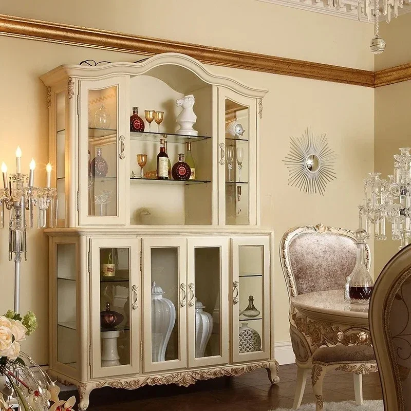 Integrated glass door wine cabinet against the wall storage cabinet ivory white solid wood storage jewelry display cabinet