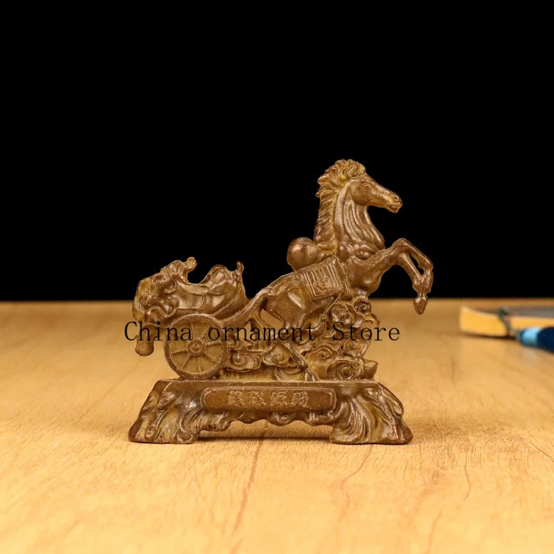 Brass horse-drawn carriage ornament, retro cabbage home decor, antique-style wealth-attracting piece, distressed bronze alloy cr