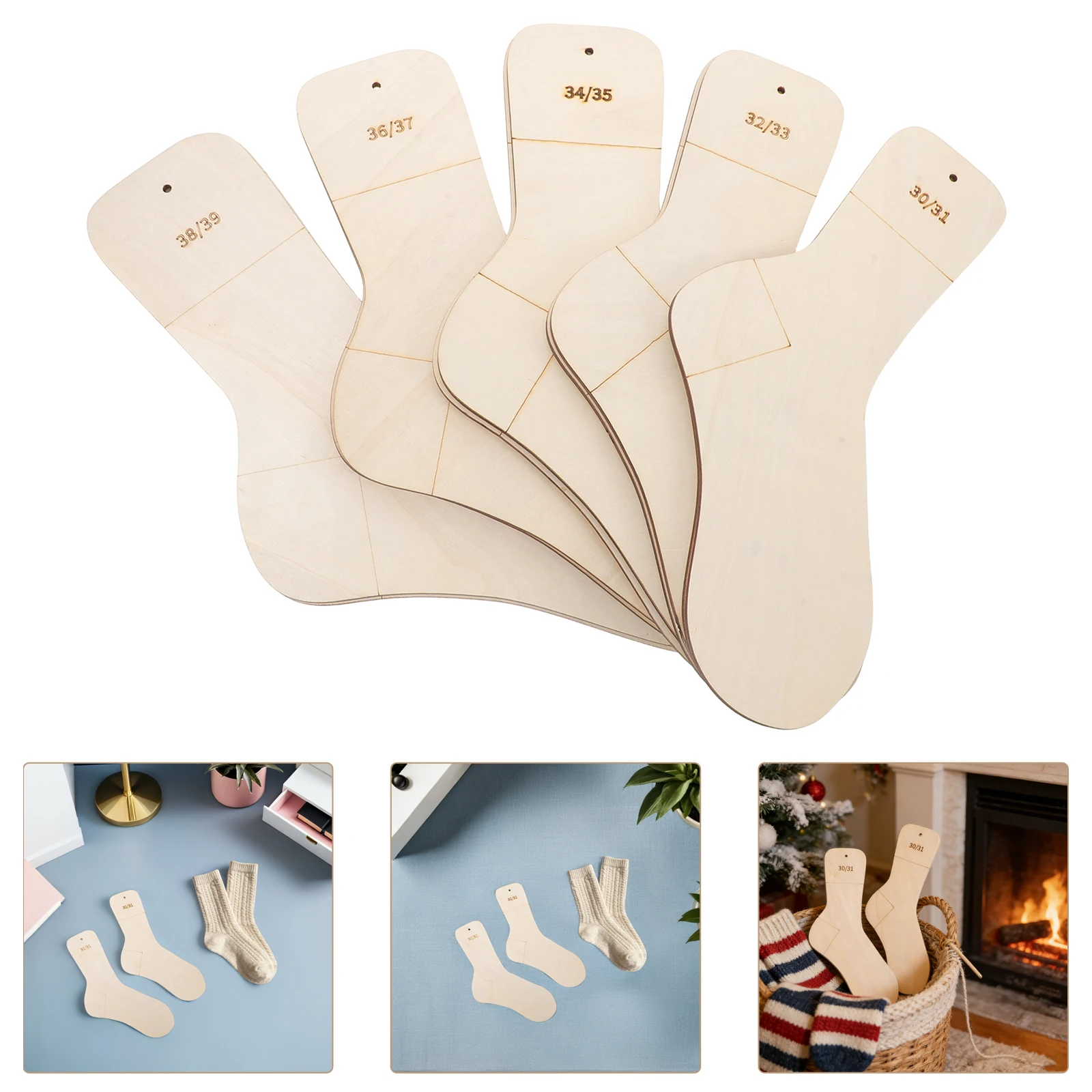

10Pcs Wood Sock Blockers Set Handmade Wooden Sock Form Stretchers Knitting Crochet Stocking Holders DIY Stocking Display Props