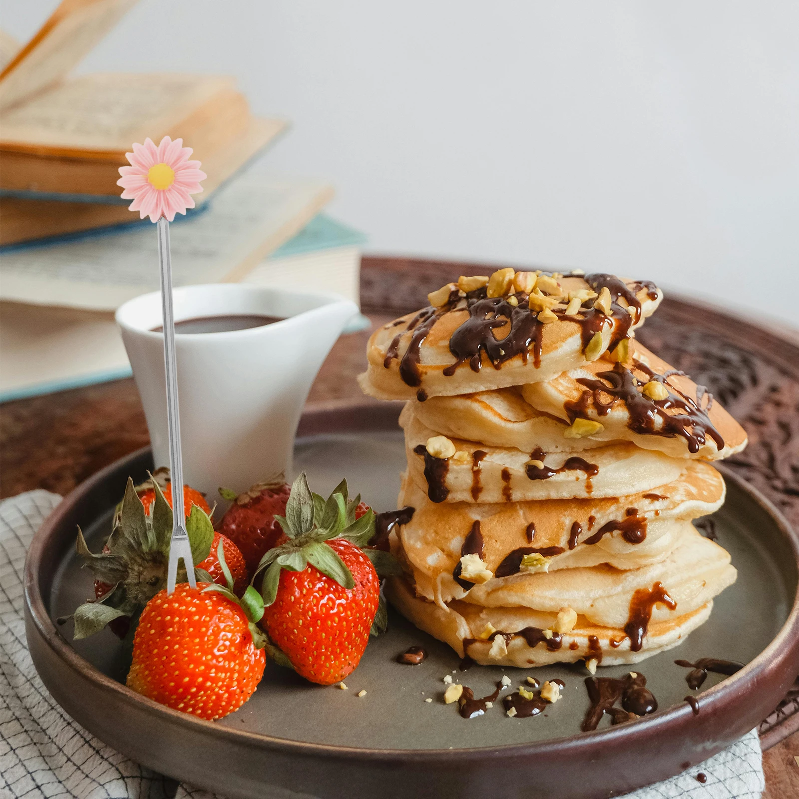 

5Pcs Fruit Fork Stainless Steel Cute Daisy Shape Party Wedding Dessert Picks Cake Forks Home Decor Gift Tableware