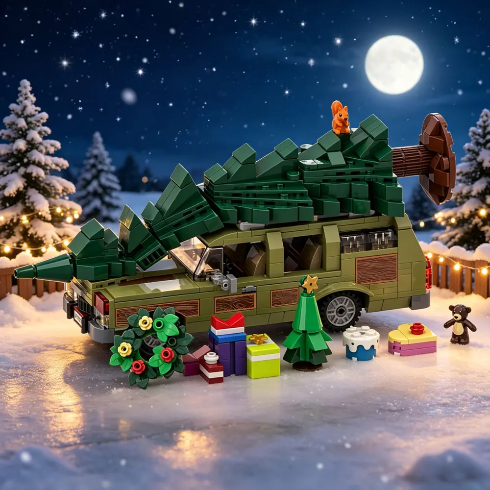 Christmas Station Wagon Building Blocks Kit 80s Family Truckster with Roof Tree Toy Chaotic Festive Home Decor for Adult Gift