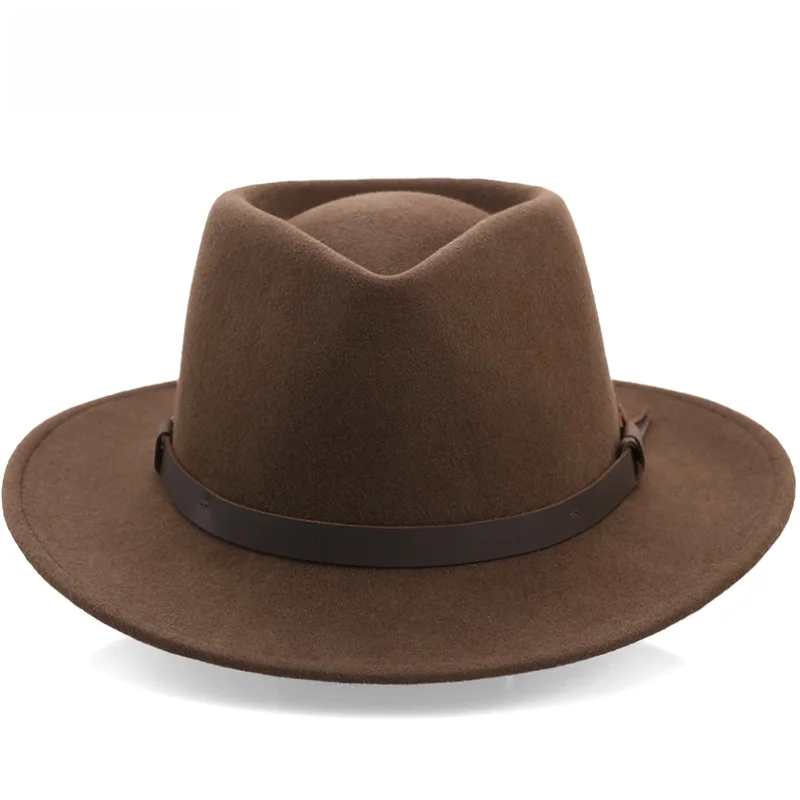 Denla Pure Woolen Outdoor Large Brim Casual Trendy Gift Hat UV Protection Tibetan Style Soft Molded Felt Hat for Men