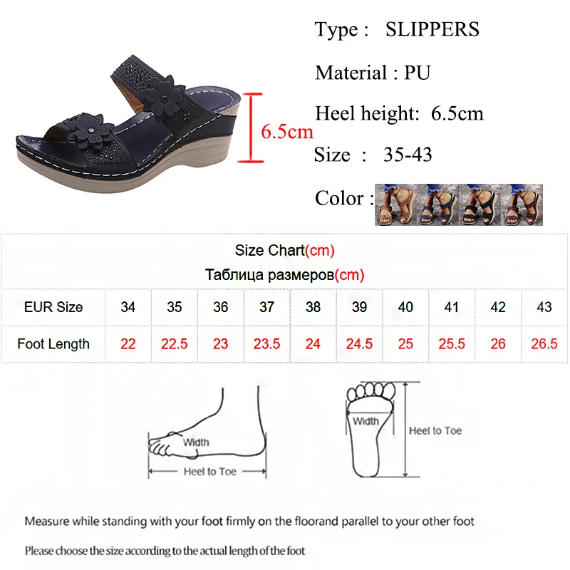 Lucyever Crystal Thick Sole Slippers for Women Summer Flower Wedges Sandals Woman 2022 Non Slip Beach Shoes Ladies Plus Size 43