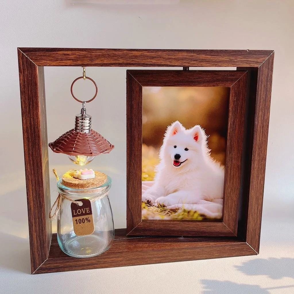 

Pet Dog Commemorative Photo Frame Wooden Desktop Ornament Pet Cat Pass Away Hair Beard Collection and Preservation photo Frame