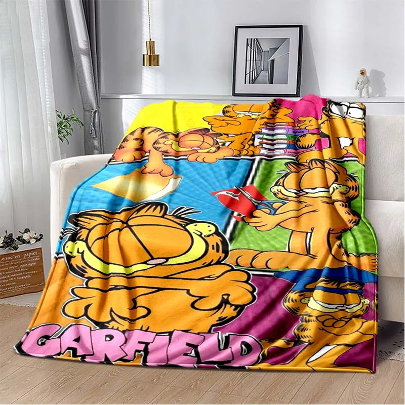 G-Garfield Cartoon Cat Print Flannel Blanket Soft Warm Throw For Kids Bedroom Living Room Couch Home Bedding Decor Holiday Gift