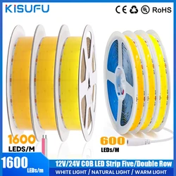 Ultra Bright COB LED Strip Five/Double Row High Density Flexible RA90 Led self-adhesive Tape Lighting 3000K 4000K 6500K 12V/24V