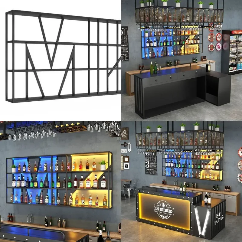 Wall Mounted Wrought Iron Wine Rack Bar Counter Display Stand for Red Bottle Storage Restaurant Home Decor
