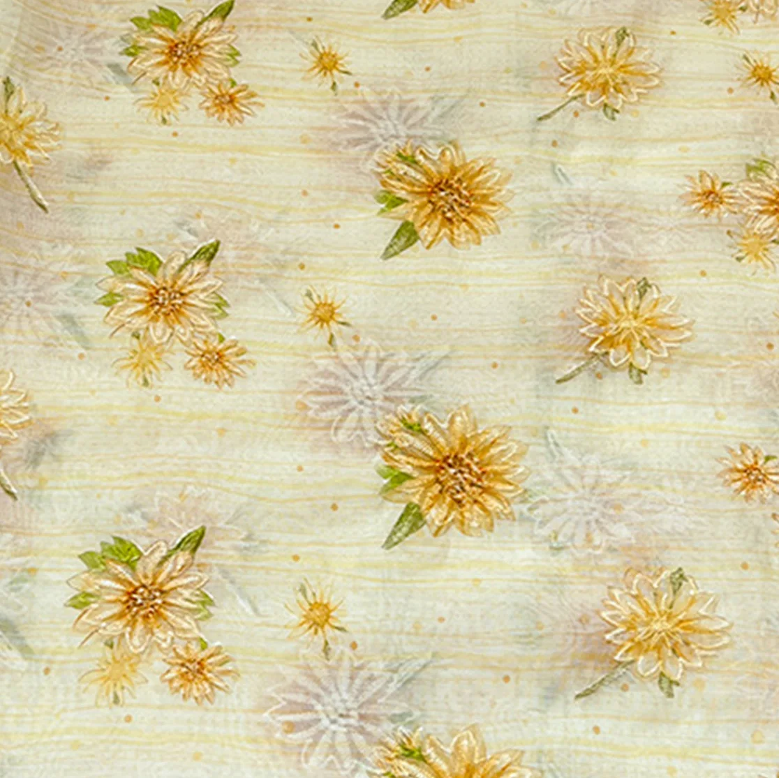 

Yellow Floral Print Embroidered Fabric, New Chinese Style Hanfu Qipao Dress Fabric, Handmade DIY Fabric