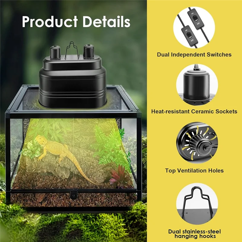 

SHGO-Dual Reptile Light Fixture, Max 160W Each Reptile Heat Lamp Fixture With Separate Switches, Fits Reptile Light