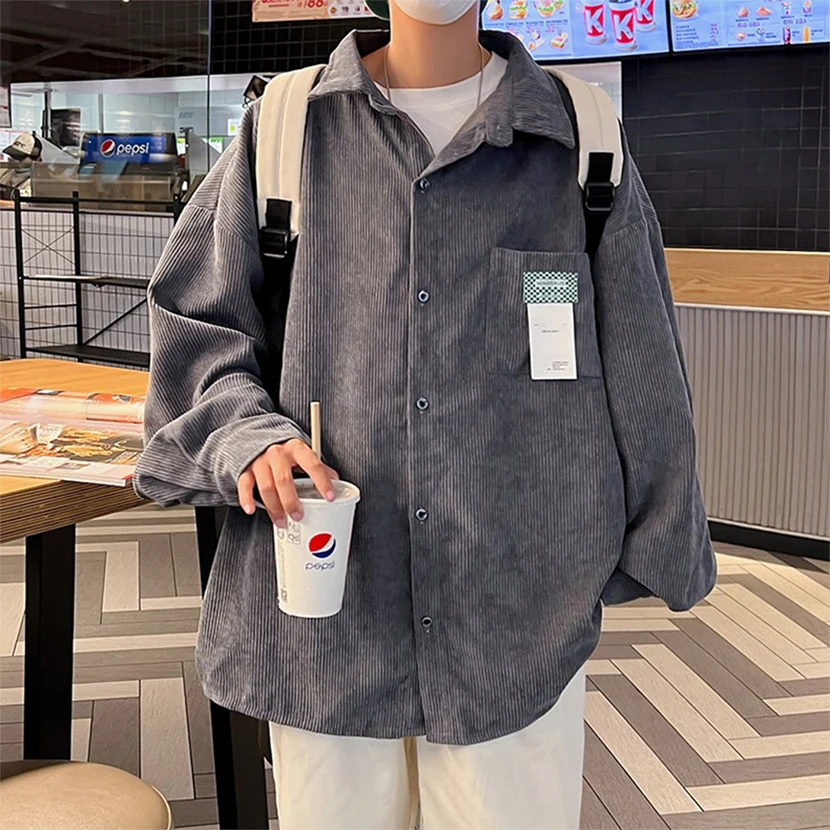 

Corduroy Long Sve irt American Sle Loose Casual Pure Color Versatile Men's Faion Top Youth uar Autumn New Arrivals