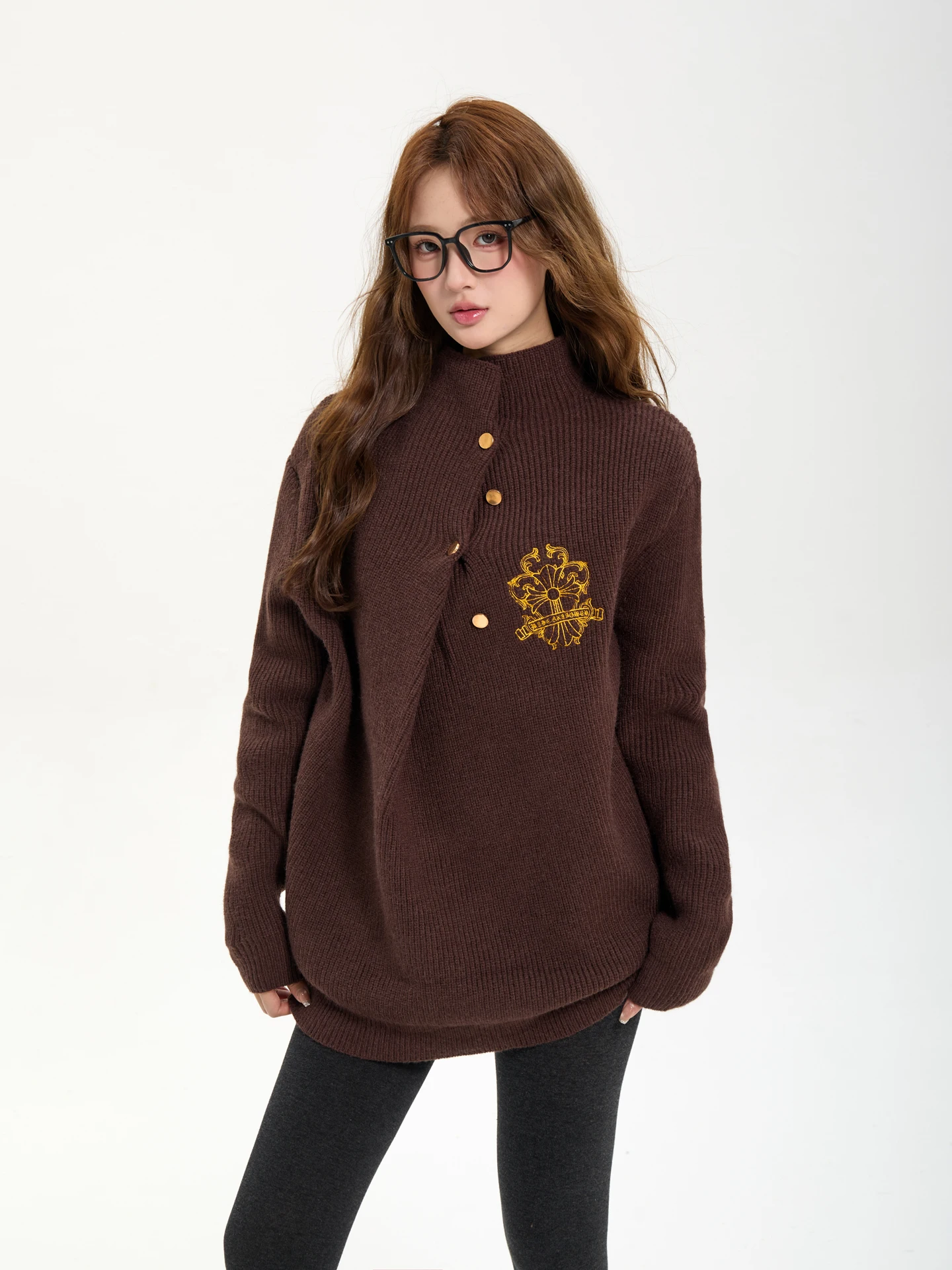 

7KEEWEN Vintage High Ne Knitted Sweater Thiened Overhead Women's Outerwear Winter Street Sle Loose Fit Long Sve