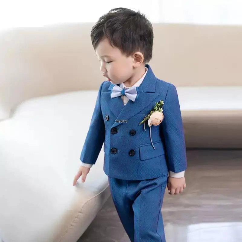 Children Shiny Wedding Suit Baby Boys 1 Year Birthday Dress Kids Luxurious Photograph Suit Child Performance Party Show Dress