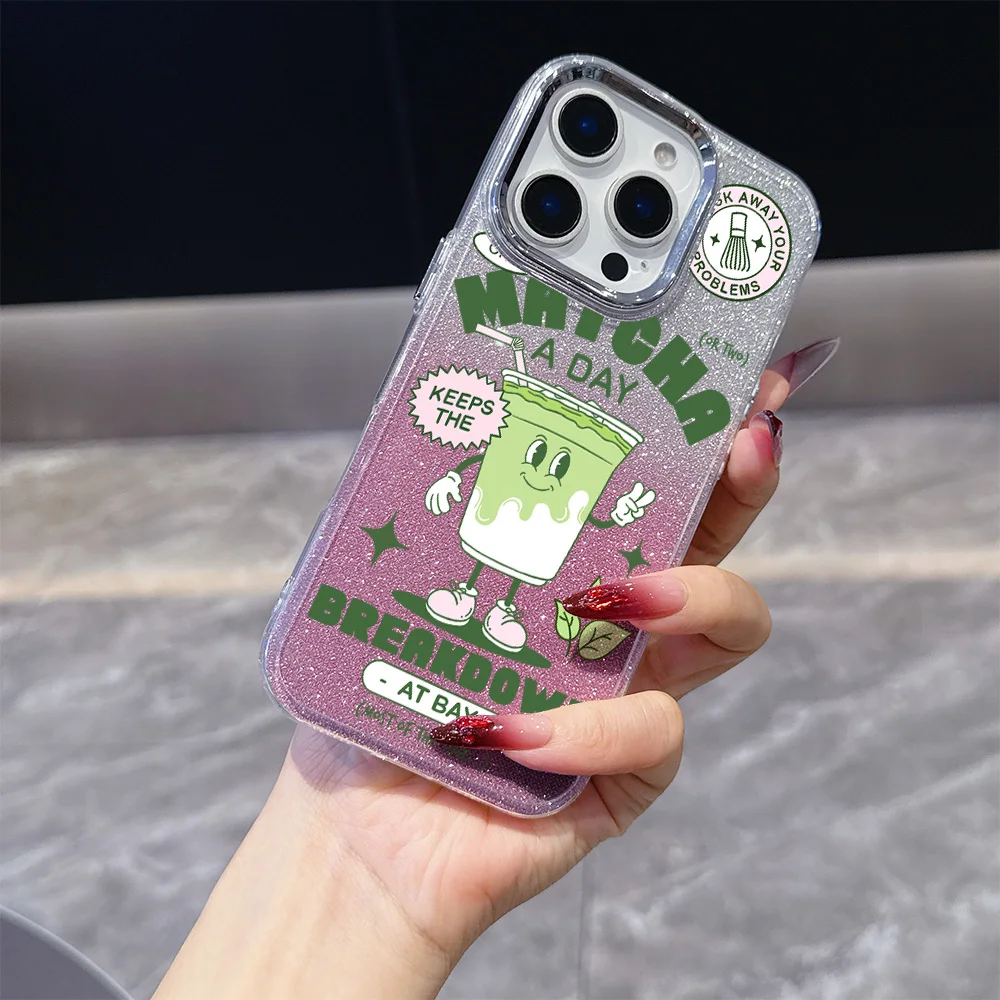 Funda de teléfono Matcha con té de la leche para Samsung Galaxy S25 S24 S23 S22 S21 S20 Note20 FE Ultra Edge Plus 4G 5G, funda transparente chapada