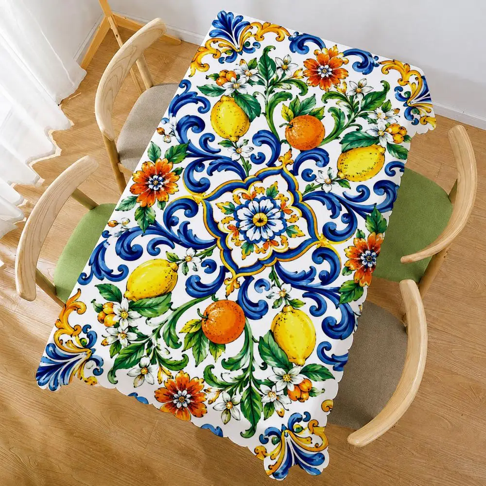 Sicilian Pattern Table Cloth Home Party Picnic Dining Room Kitchen Desktop Dust-proof Decorative Table