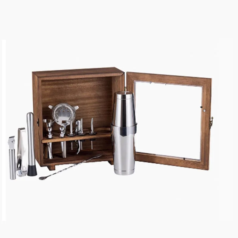 Bartender set Dust-proof wooden box 304 stainless steel bar supplies Professional bartending tools