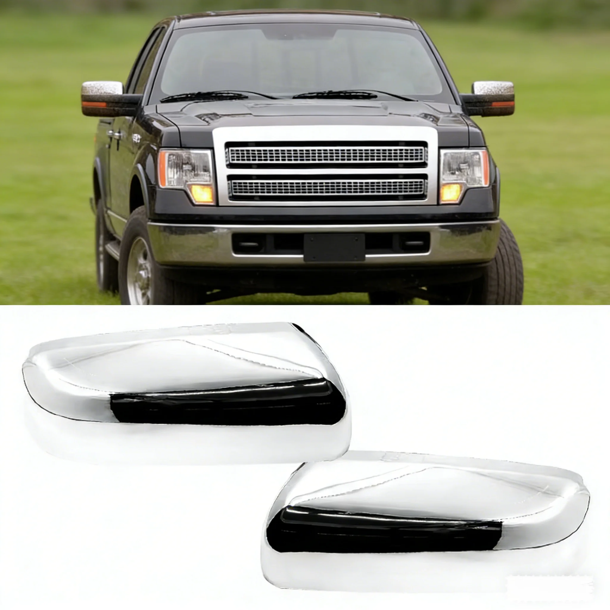 

Для Ford F-150 2009-2014, 2/4-дверные модели, серебристые накладки на зеркала заднего вида, получехлы для зеркал, аксессуары