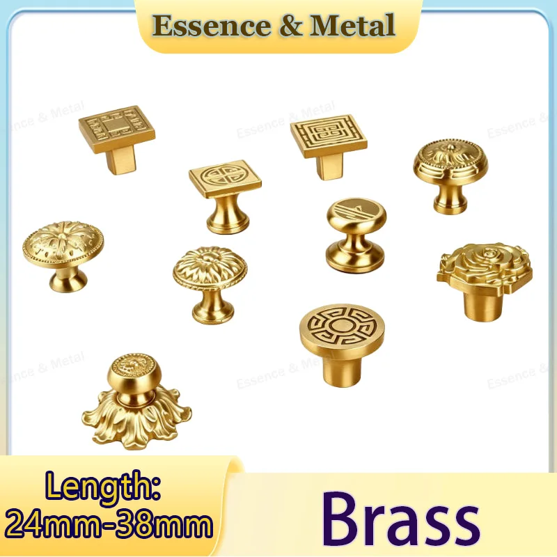 1PCS Brass Furniture Handle Rose Japanese Nordic Style Wardrobe Handle Length: 24mm-38mm Embossed Cabinet Drawer Handle Hardware