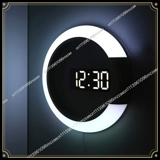 LED Mirror Hollow Wall Clock Multi-function Creative Clock Household Creative Thermometer Digital Noise