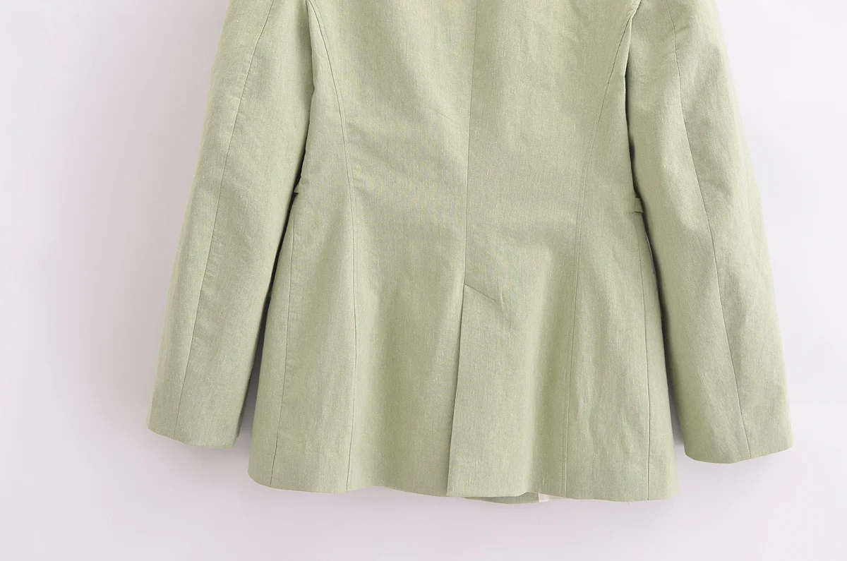 Tangada 2024 Women Green Cotton Linen Blazer Jacket With Slash Long Sleeve Ladies Suit 6P064