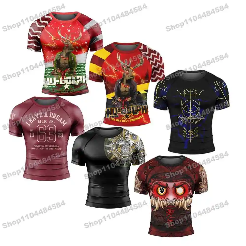 10th Summer Newly Rash Guards Surfing Jersey Beach Trousers Swimwear Diving Gym Short sleeves MMA BJJ Men Jiu Jitsu Fitness Sets