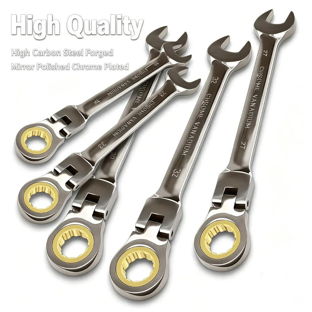 12Pcs Ratcheting Wrench Set, 72 Teeth Ratchet Combination Wrenches Cr-V Steel, 8-19mm, Black Nickel Handle with Golden Ratchet