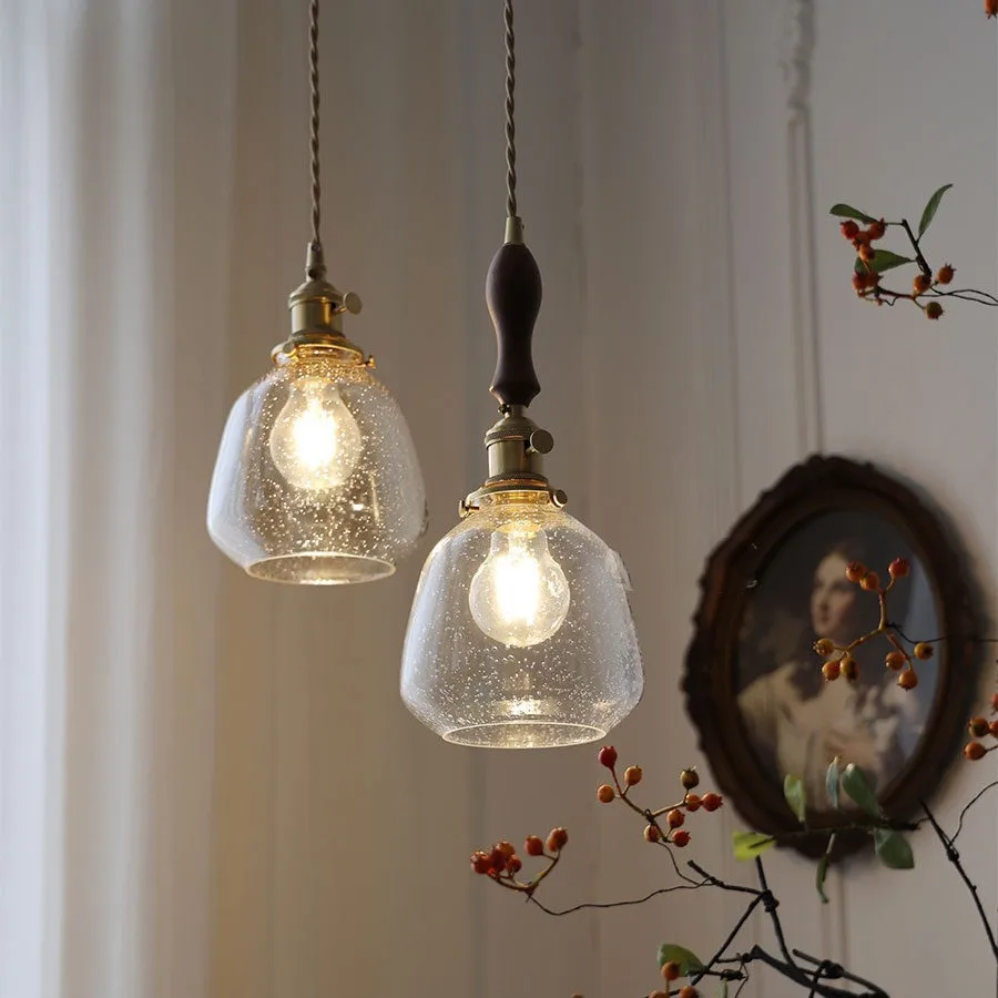 IWHD-Lâmpada pingente LED de madeira vintage, cobre nórdico, vidro moderno pendurado luz, americano ao lado luz, apto para quarto, jantar e sala de estar, Edison