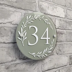 Customized Acrylic Door Plate Classic Light Grey and White Colors House Number signs & Door Plaques with Floral Detailng