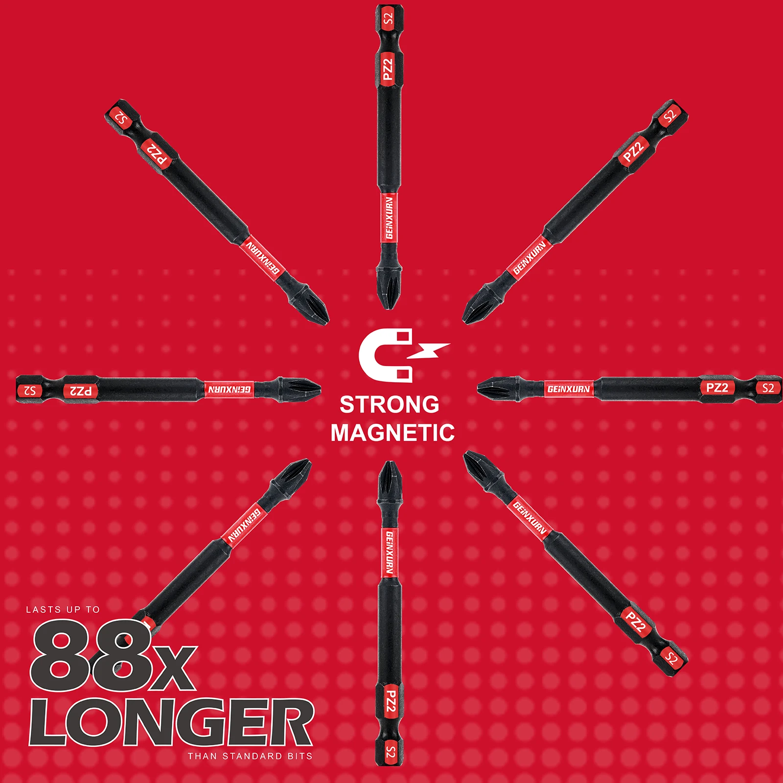 Geinxurn 3Inches Pozidriv #2 PZ2 Impact Tough Screwdriver Power Bit Set, S2 Alloy Steel Screwdriver Bits Set