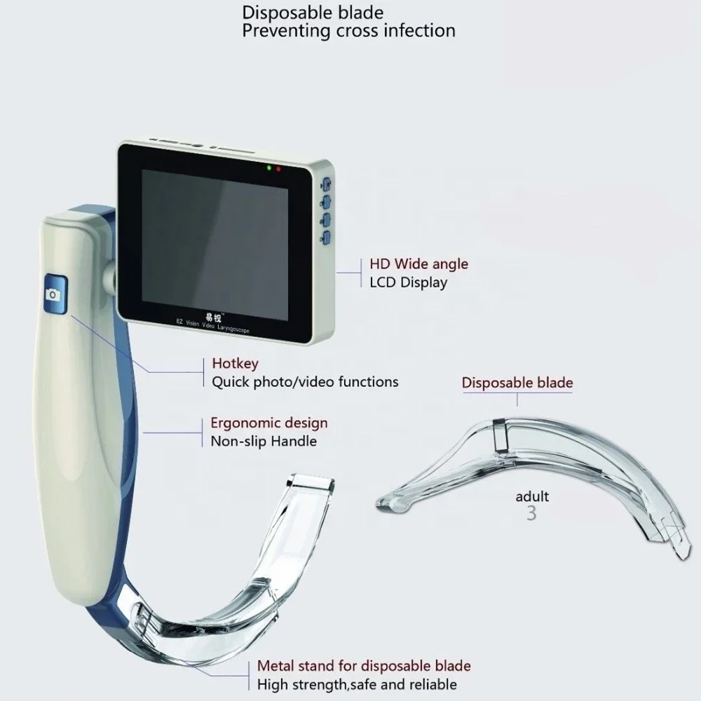 3.0 inch color LCD screen disposable Video Laryngoscope+6pcs Middle adult use blades