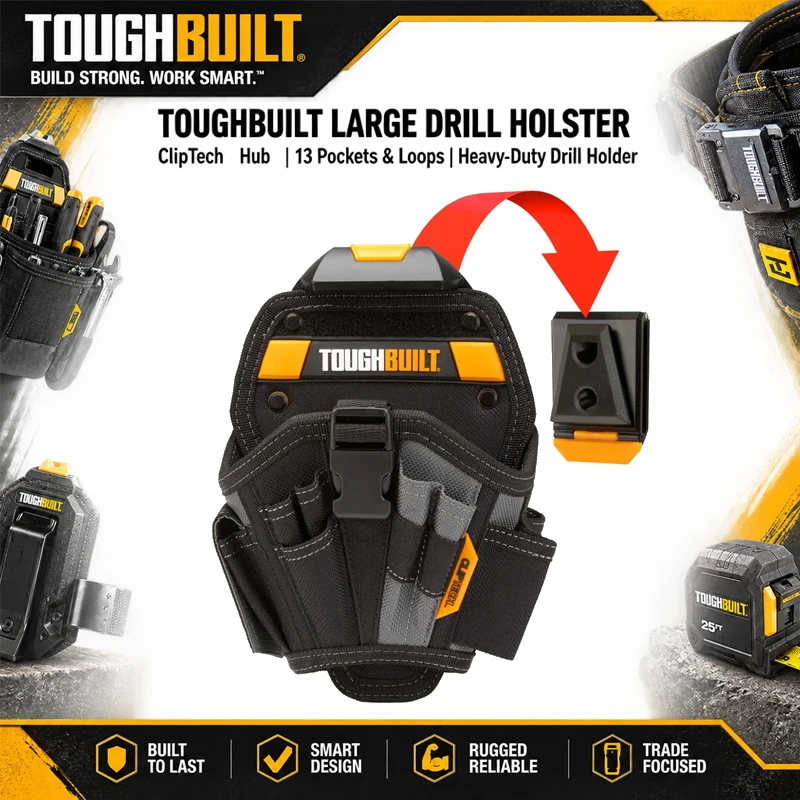 Toughbuilt TB-CT-20-L Drill Pouch With 13 Pockets And Belt Buckle, Suitable For Electricians And Carpenters