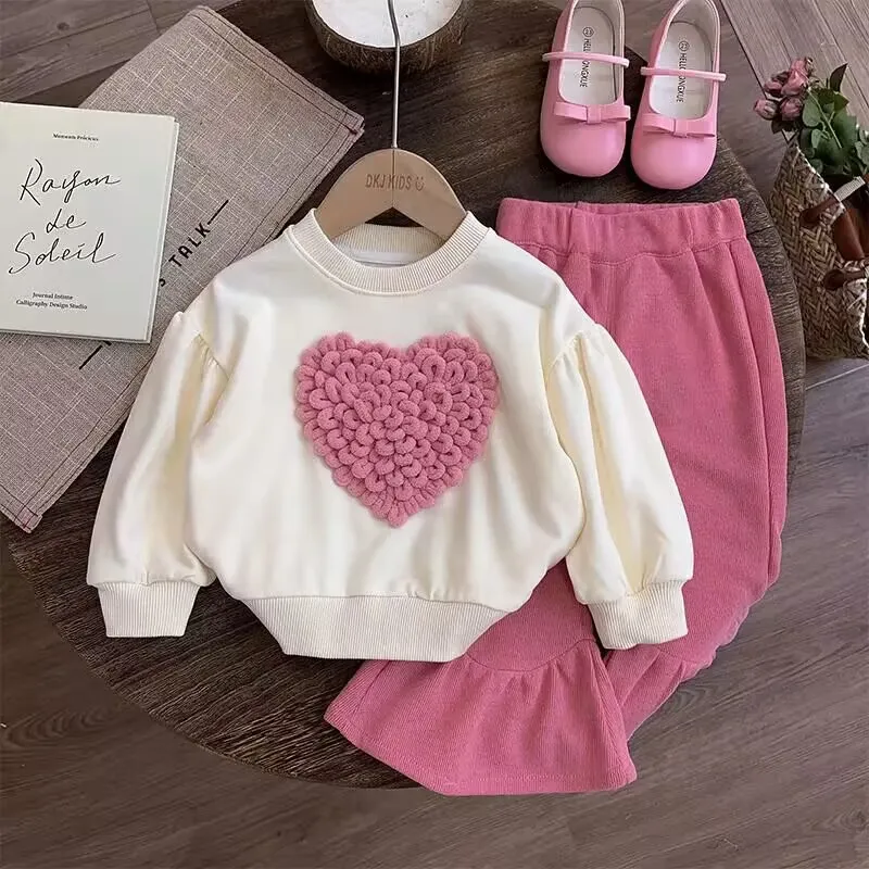 Girls' Sweater Set Spring and Autumn 2023 New Spring and Autumn Children's Clothing Set Baby Top Pants 2 Piece Set