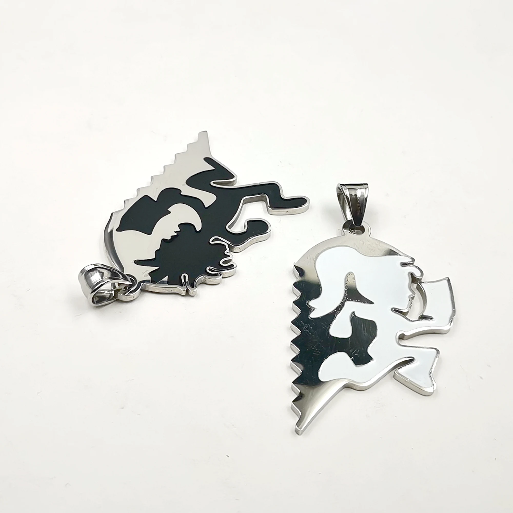 One Pair Black White Juggalo/ Lette Heart Charm set Stainless Steel ICP Couple Necklace Pendant W/3mm 30''