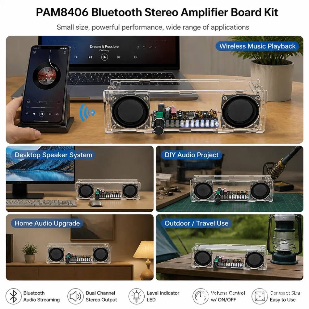 PAM8406 Bluetooth Speaker Kit DIY Soldering Project USB Electronic Amplifier Home Stereo Speaker DIY Kit for Leaning Soldering