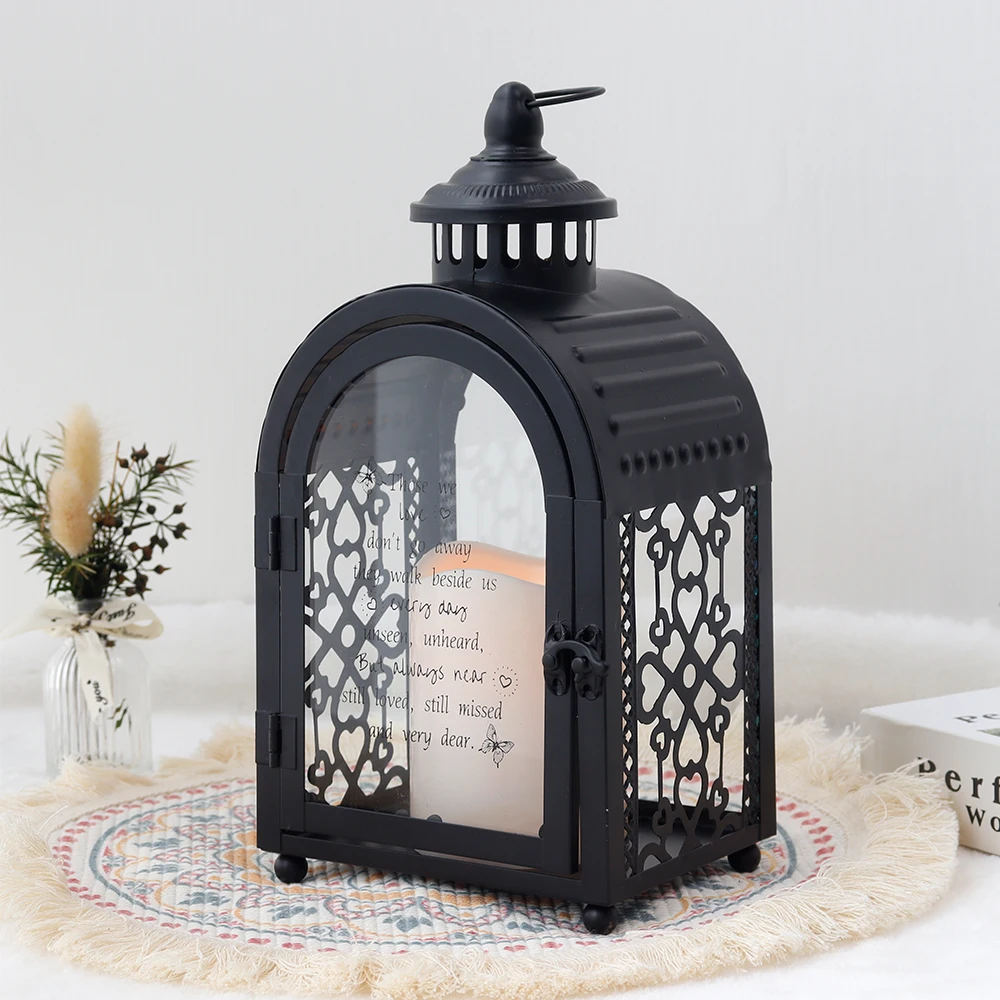 Metal Vintage Hanging Candle Holder Black Memorial Remembrance Lantern Candlesticks for Candles Home Decoration Accessories