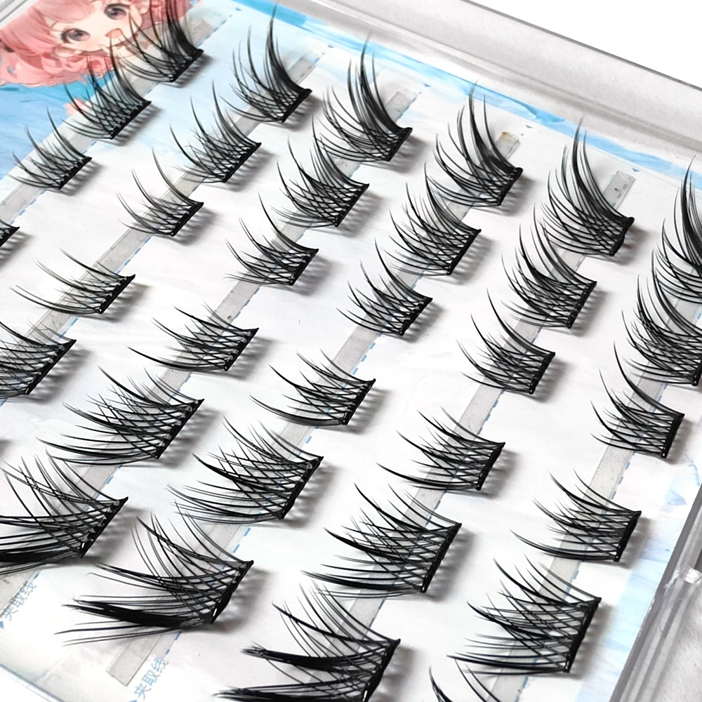 Selbstklebende individuelle falsche Wimpern, natürlich aussehende, abgewinkelte Wimpern, Cluster, unordentliche Kreuz-Wimpernverlängerung, Make-up-Tools