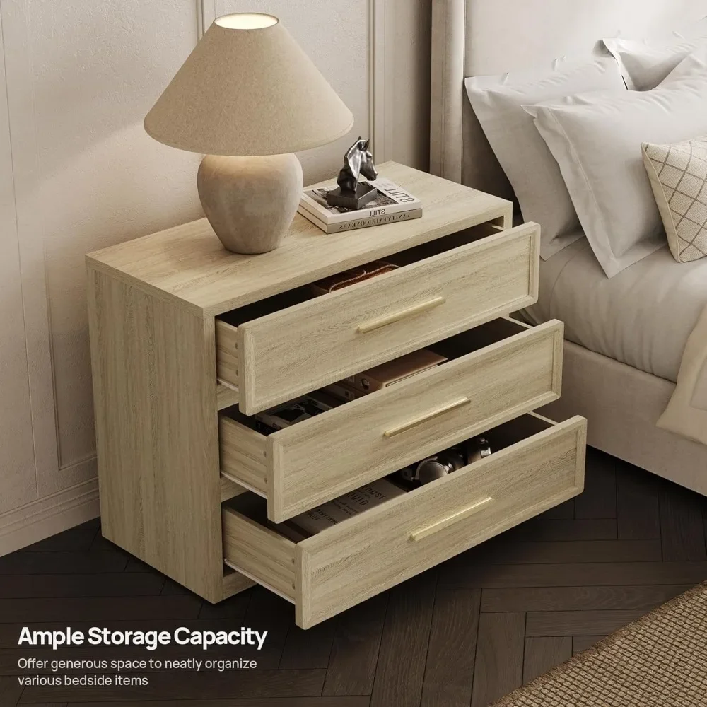 مجموعة من 3 طاولات ليلية كبيرة الحجم - طاولات بجانب السرير حديثة طويلة جدًا مع 3 أدراج للتخزين لاستخدام الطاولة النهائية #4