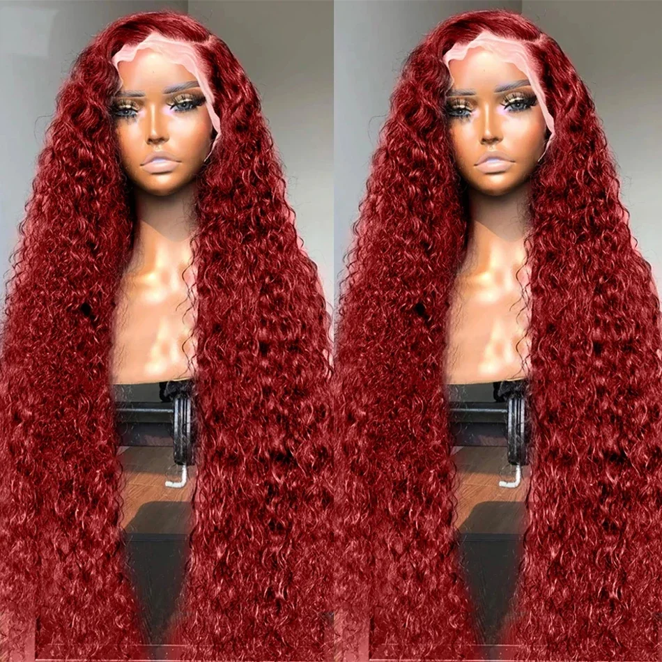 Cosdelu 99J Burgundy 13x6 Deep Curly Lace Frontal Wig 13x4 Lace Front Wigs Red Colored HD Deep Wave Human Hair Wigs For Women