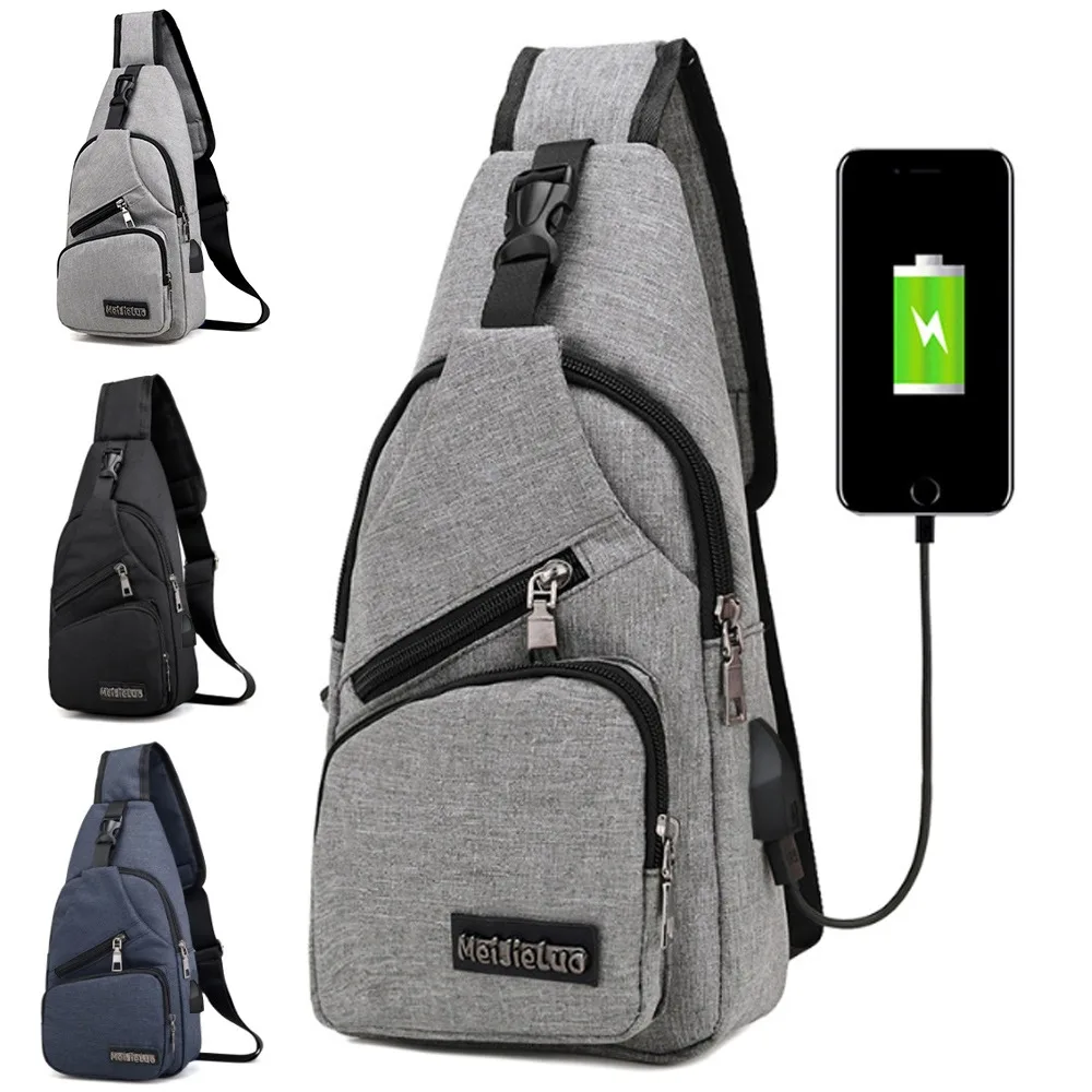 

Men Anti Theft Chest Bag Shoulder Bags Short Trip Messengers Bags Men's Leather Sling Pack USB Charging Crossbody Package