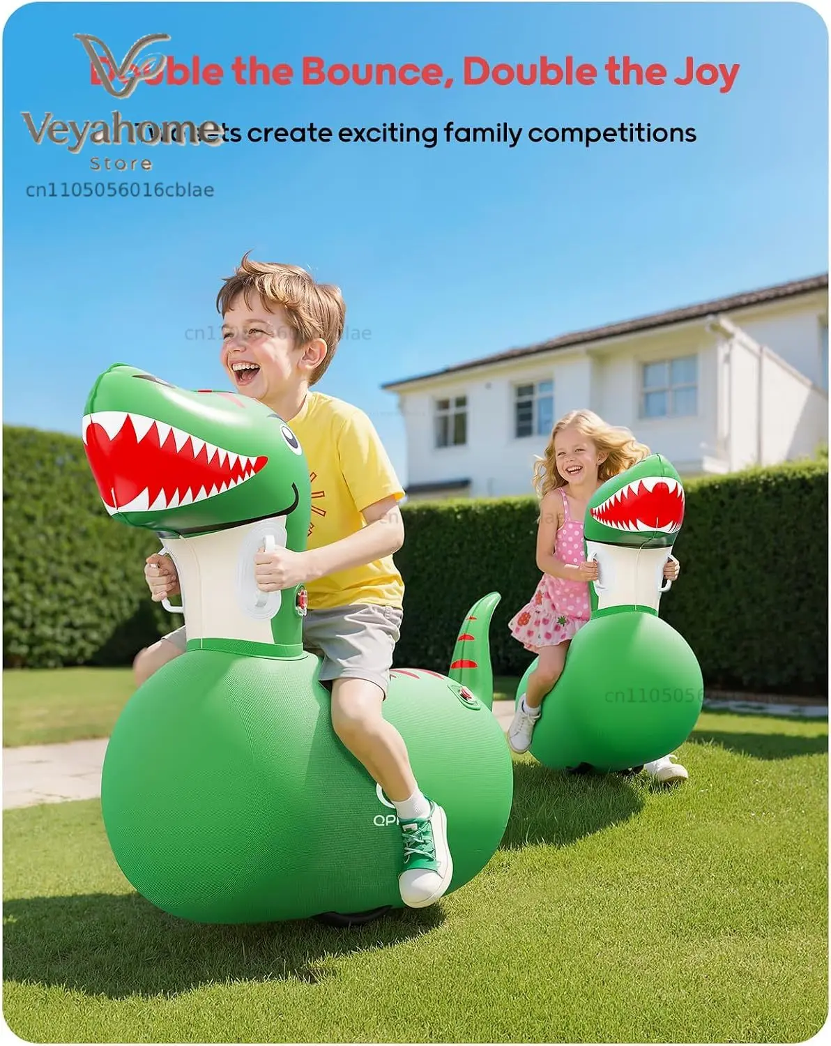 QPAU Inflatable Bouncy Dinosaur Toys 2 PCS with Hand Pump, Heavy Giant Bouncy Pal, 220lbs Load Capacity