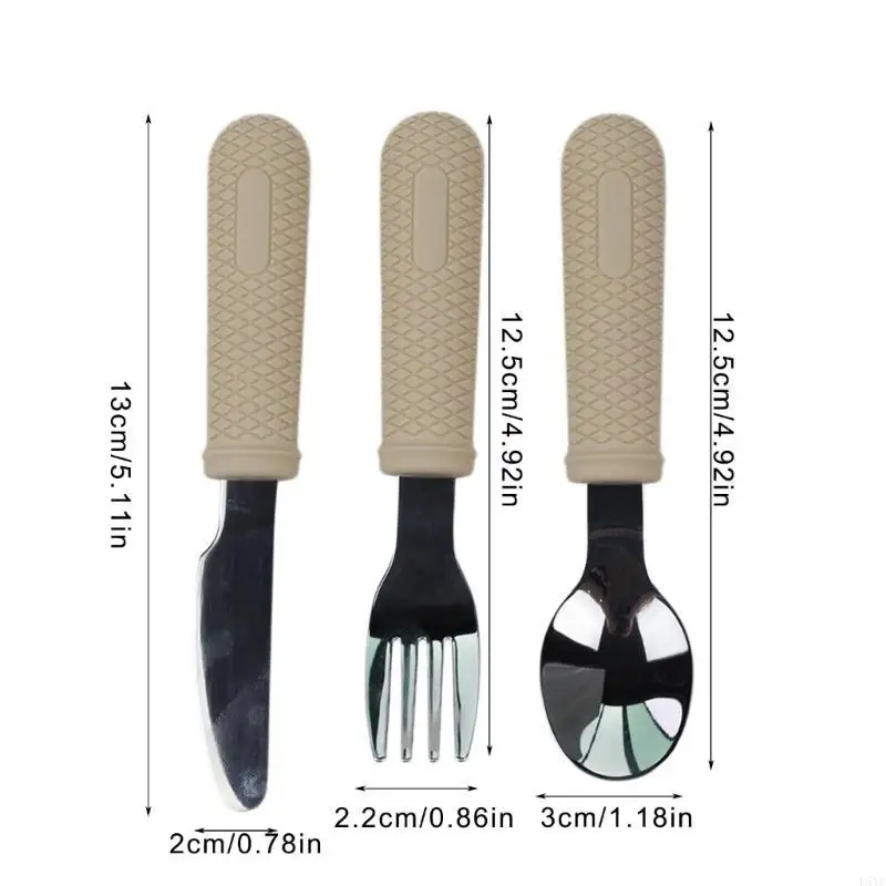 L5YF مقبض سيليكون للأطفال الصغار مع مجموعة شوكة وملعقة وأدوات مائدة من الفولاذ المقاوم للصدأ