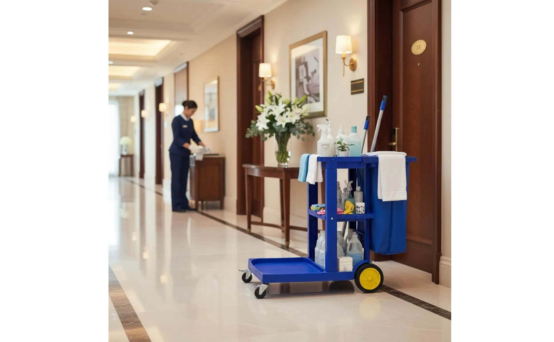 Professional Cleaning Trolley Large Capacity Janitorial Cart with Bag Multi-Shelf Utility Cart Sturdy Duty for Housekeepers