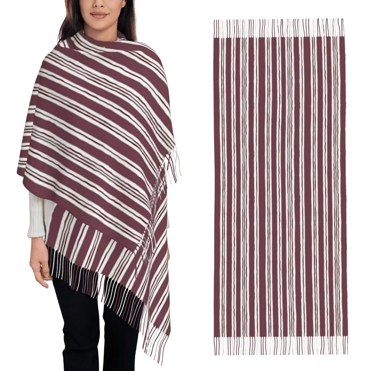 

Vertical And Horizontal Diagonal Stripe Design Pattern Scarf Tassel Scarves Women Shawls and Wraps Large Fall Winter Shawl Wrap