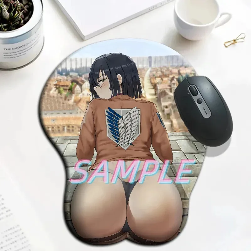 DY2025Mikasa-alfombrilla de ratón oppai con culo grande para chicas sexys, alfombrilla de ataque a los Titanes, alfombrilla de ratón 3D de Anime Kawaii con reposamuñecas de silicona suave