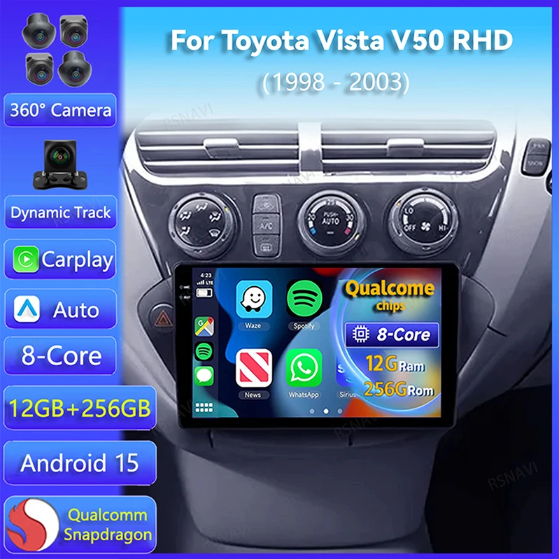 Android 15 Carplay Auto For Toyota Vista V50 1998 - 2003 Right hand drive Car Radio Navigation GPS Player Video Stereo Head Unit