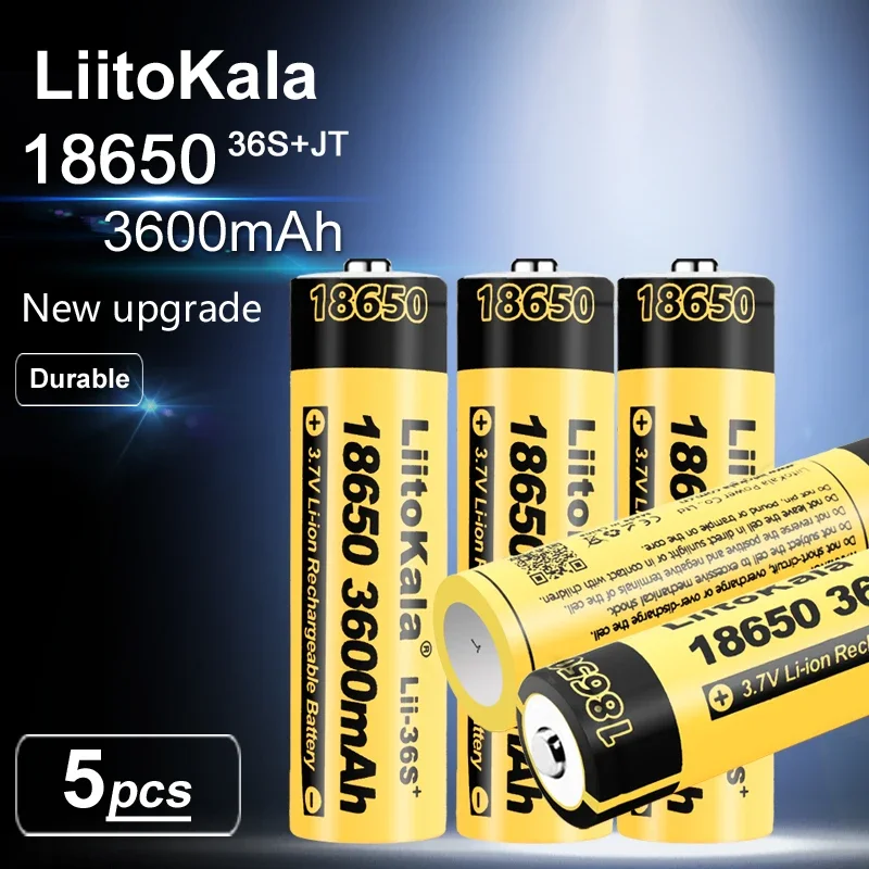 5PCS LiitoKala Lii-36S-JT 18650 3.7V 10A Li-ion 3600mAh Lithium Battery For High Drain Devices.For Flashlight