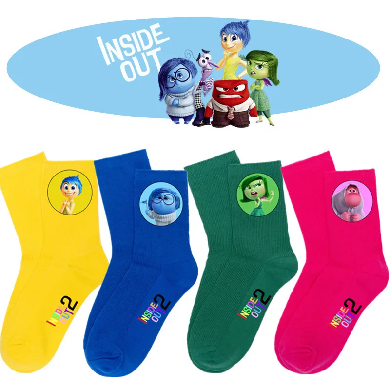 Disney Inside Out 2 calzini lunghi carini per bambini moda Cartoon Boy Girl Cartoon calze Casual per maglieria accessori comodi regalo