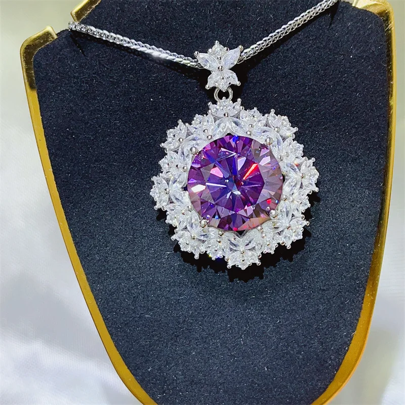 10 Carat White Green Purple Moissanite Lab Diamond Pendant Necklace s925 Silver Moissanita Neck Pendant Fine Jewselry GRA