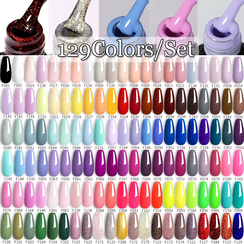 LILYCUTE 60/66/129 sztuk/zestaw zestaw żelowych lakierów do paznokci brokatowe kolory zestaw do paznokci Esmaltes półtrwały żel UV Nail Art DIY zestawy do Manicure