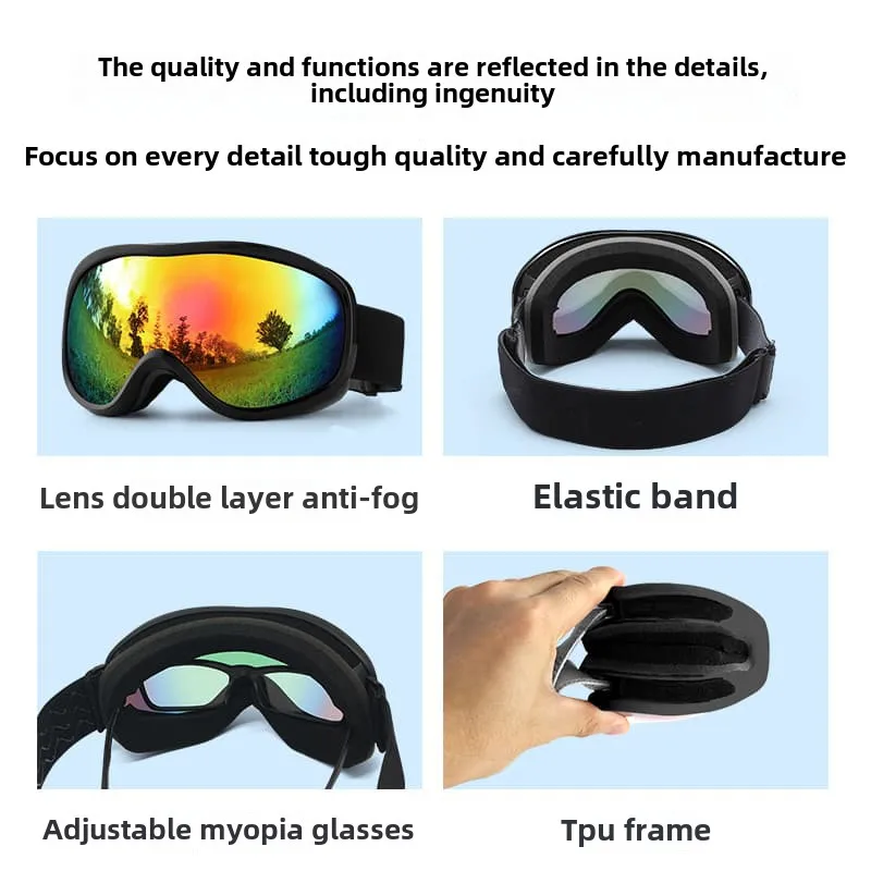 Skiing Eyewear Dual Layer Anti-Fog Snow Goggles for Adult Skiing with Extended Wide Vision Windproof Anti-fog Eye Protection