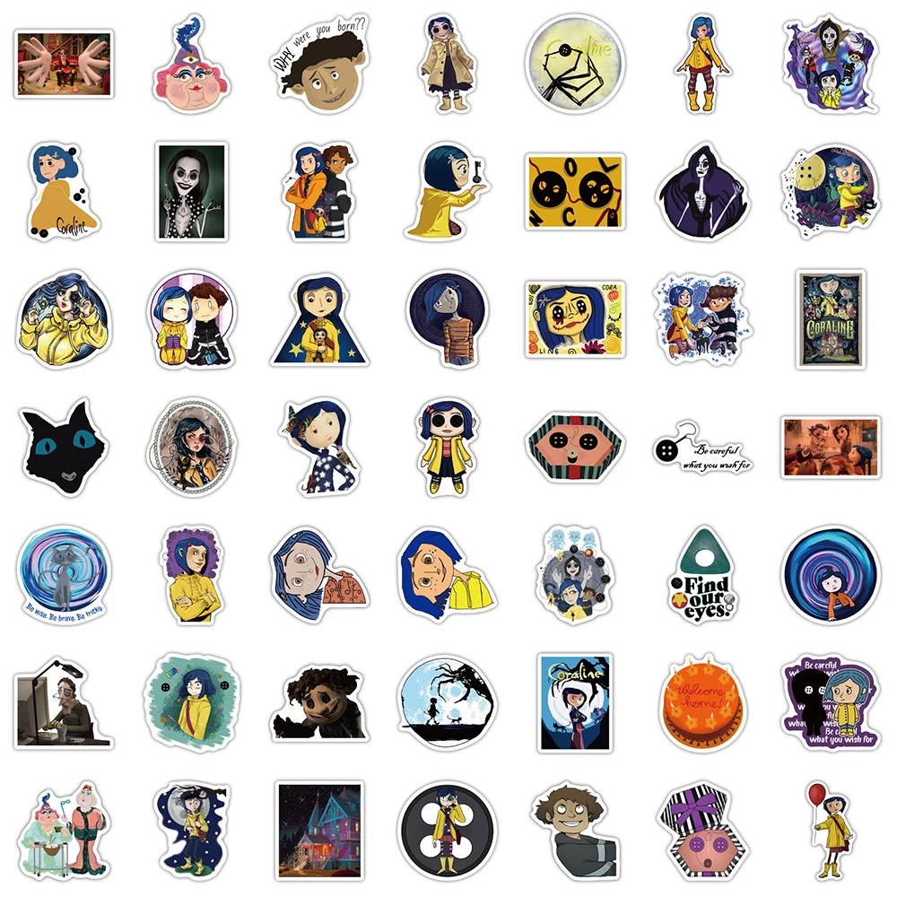 10/30/50/100pcs Coraline & de Geheime Deur Horror Film Stickers Cartoon Kids Decals speelgoed DIY Laptop Bagage Telefoon Anime Sticker